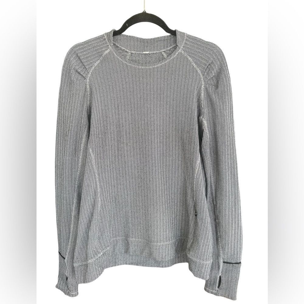 Lululemon Think Fast Long Sleeve Shirt Size 10 Heathered Herringbone BLACK/SLATE